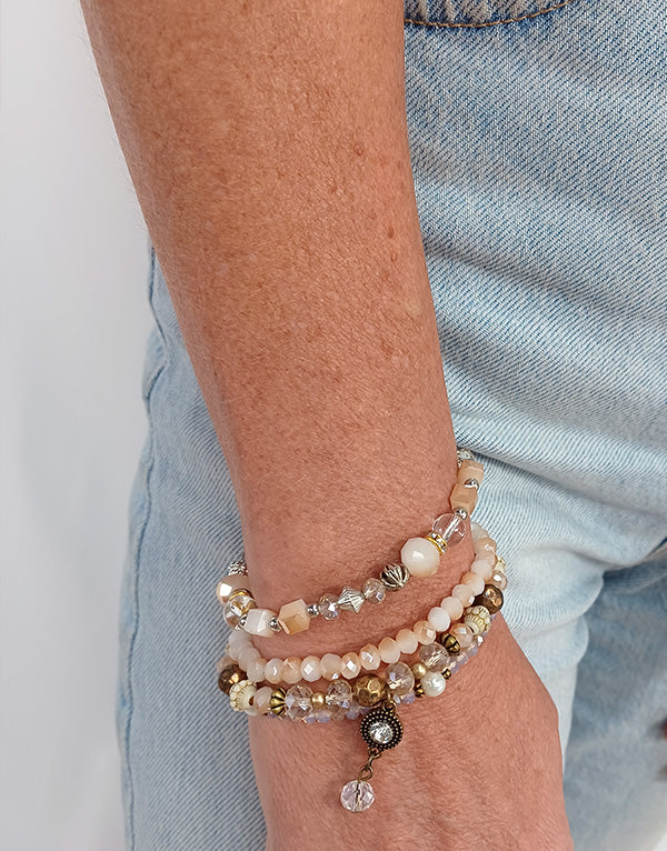 Bracelet Double Rang En Acier Inoxydable Avec Perles D'eau Douce - Longueur 17 Cm + Chaîne 3 Cm, Hypoallergénique