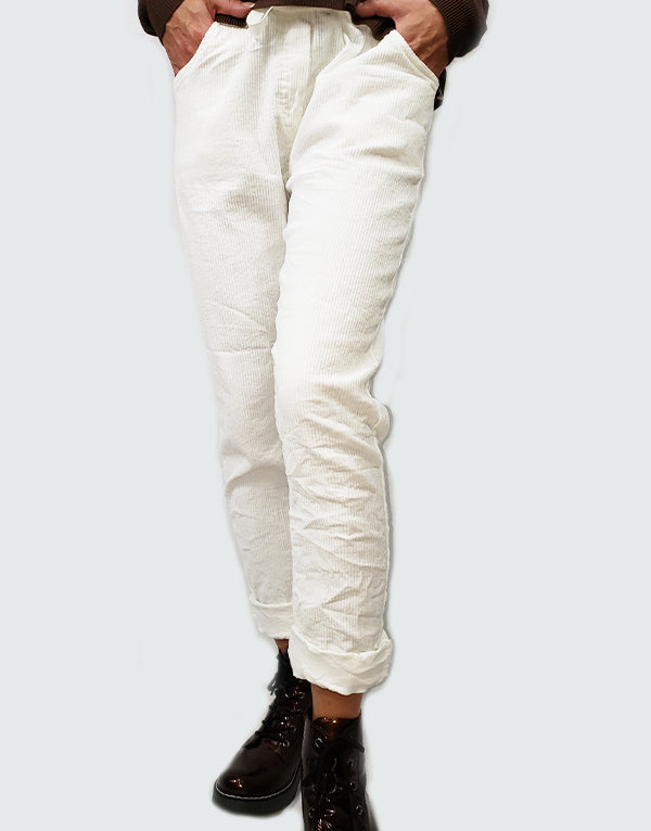 White corduroy pants