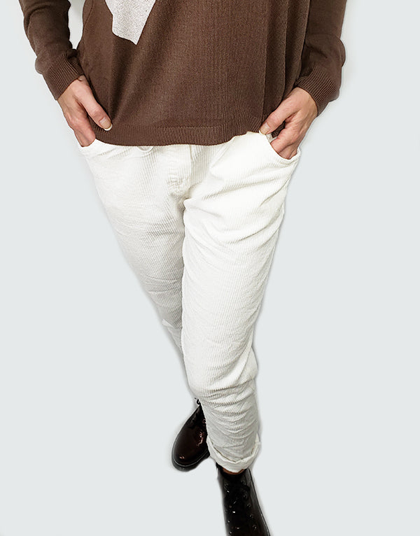 White corduroy pants