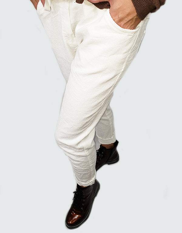White corduroy pants