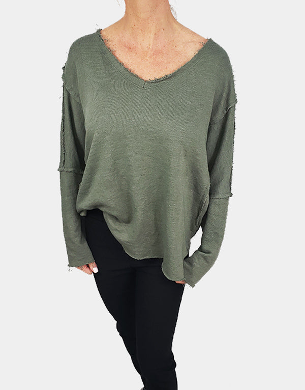 Bottle green ripped sweater