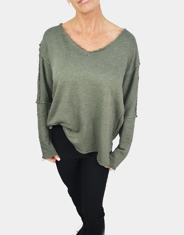 Bottle green ripped sweater