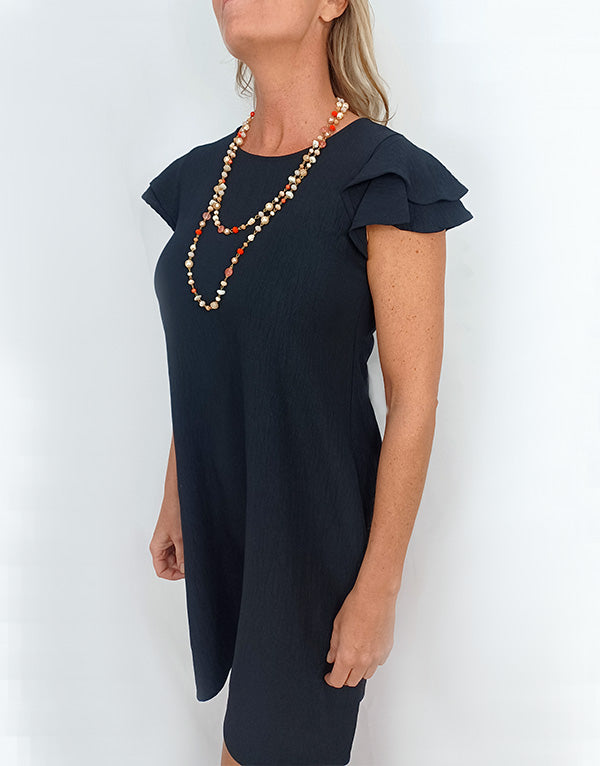 Round neck ruffled sleeve dress