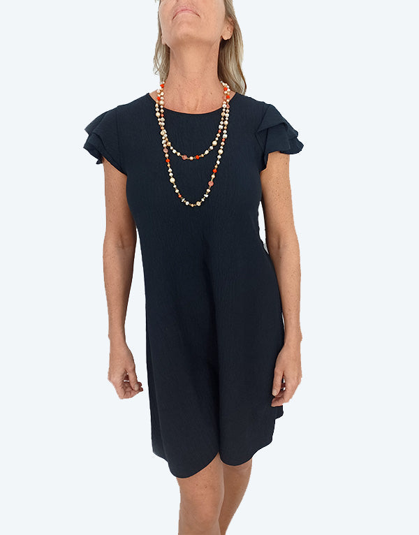Round neck ruffled sleeve dress