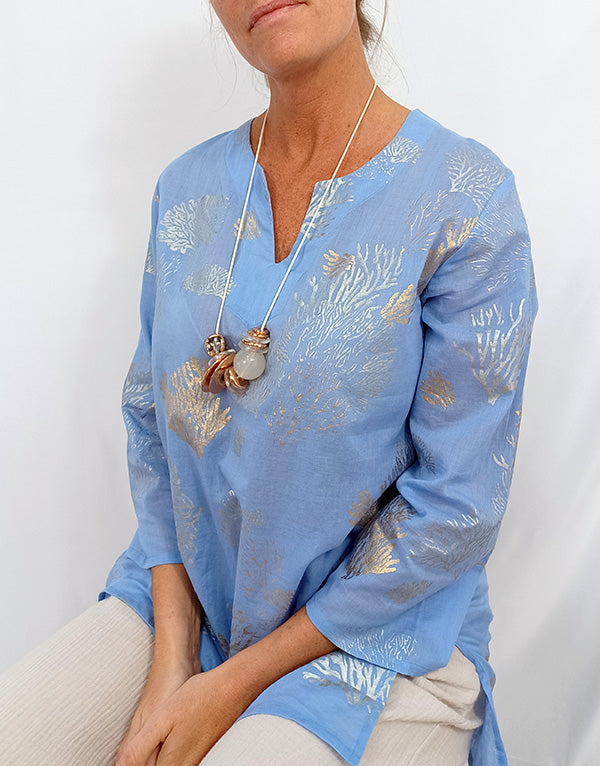 Lavender tunic with prints
