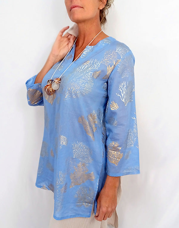 Lavender tunic with prints