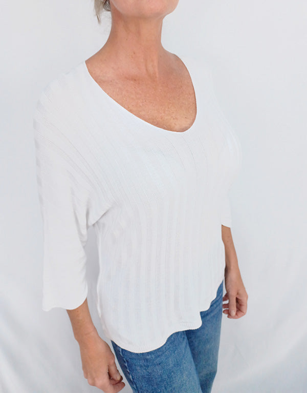White ribbed long sleeve sweater