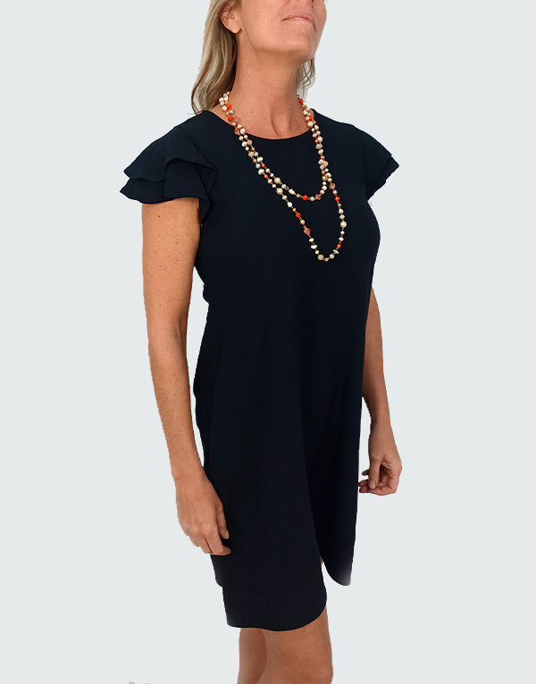 Round neck ruffled sleeve dress