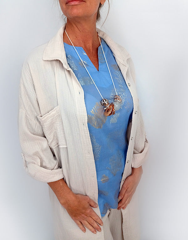 Lavender tunic with prints