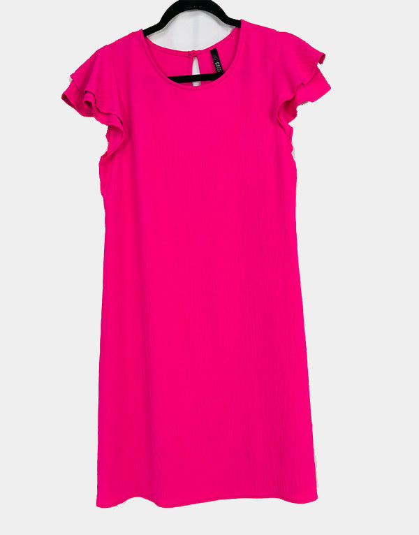 Round neck ruffled sleeve dress