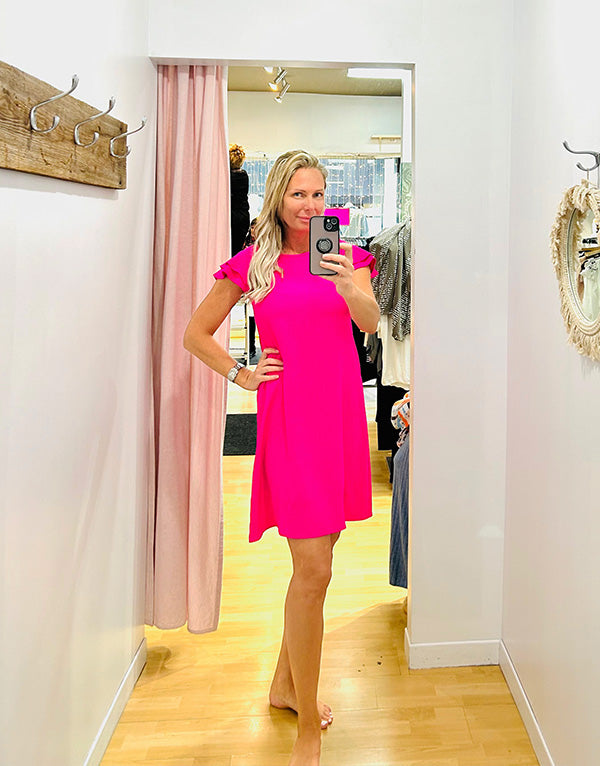Round neck ruffled sleeve dress