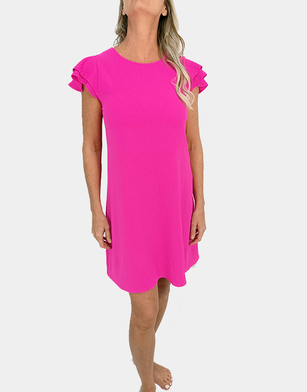 Round neck ruffled sleeve dress